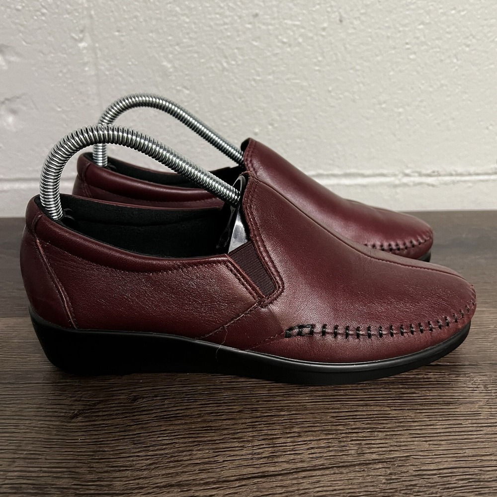 SAS Womens Loafers Moccasins Shoes Red Leather Pull On Low Heel Platform 8